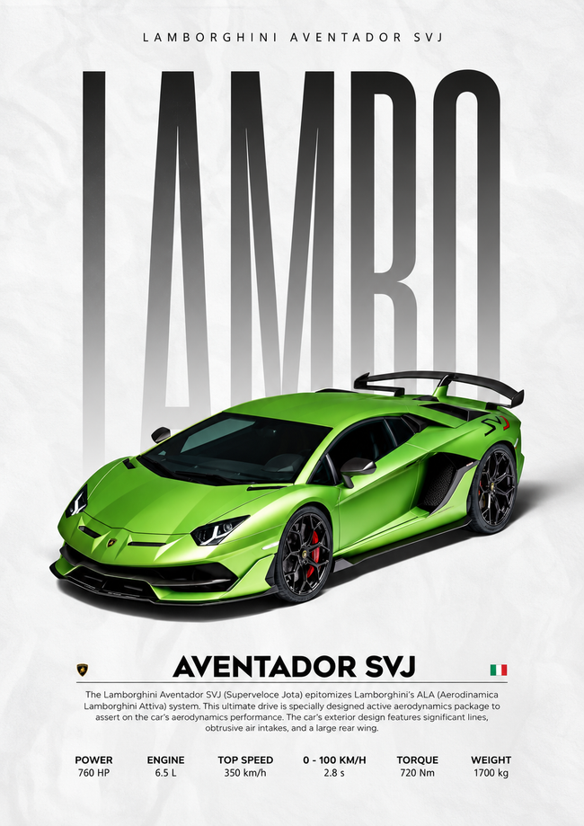 Poster Lamborghini Aventador SVJ — 20 × 30 cm